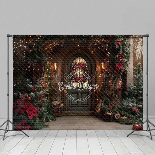 Lofaris Red Poinsettia Plant Wreath Door Christmas Backdrop