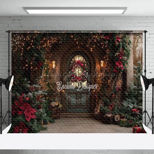 Lofaris Red Poinsettia Plant Wreath Door Christmas Backdrop