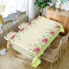 Lofaris Red Poppy White Daisy Border Rectangle Tablecloth Garden Floral Cream Background Country Dining Table Cover Kitchen Decor