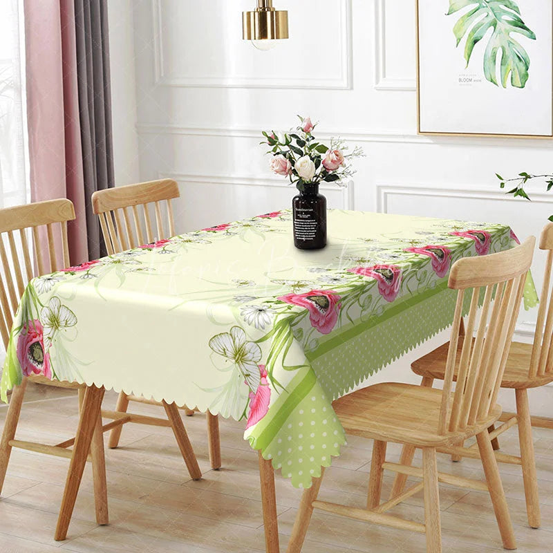 Lofaris Red Poppy White Daisy Border Rectangle Tablecloth Garden Floral Cream Background Country Dining Table Cover Kitchen Decor