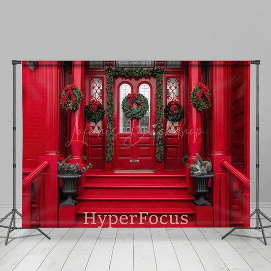 Lofaris Red Porch Entrance Ladder Festive Christmas Backdrop
