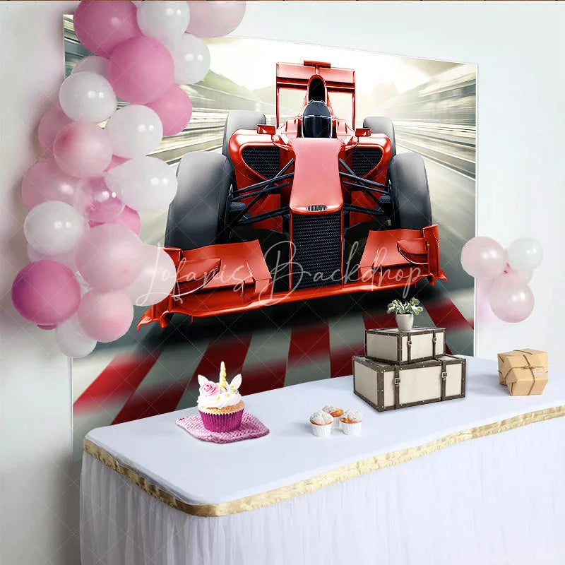 Lofaris Red Race Car Birthday Backdrop Fast Formula Racing Sport Theme Boys Party Photography Background