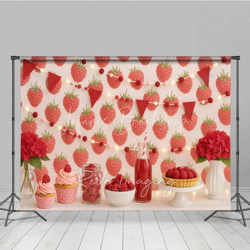 Lofaris Red Raspberry Garden Photo Backdrop Berry Sweet Birthday Cake Smash Photography Background
