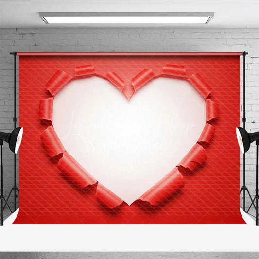 Lofaris Red Ripped Paper Heart Backdrop White Space Love Concept Background Creative Valentine Day Photography Prop