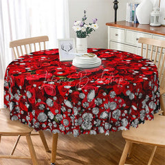 Lofaris Red Rose Diamond Round Tablecloth Luxury Gemstone Floral Table Cover for Wedding Anniversary