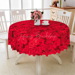 Lofaris Red Rose Flower Round Tablecloth Romantic Floral Garden Table Cover for Valentine