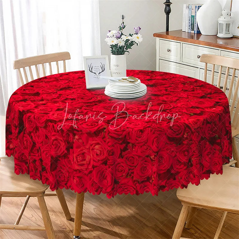 Lofaris Red Rose Flower Round Tablecloth Romantic Floral Garden Table Cover for Valentine