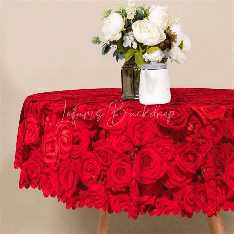 Lofaris Red Rose Flower Round Tablecloth Romantic Floral Garden Table Cover for Valentine