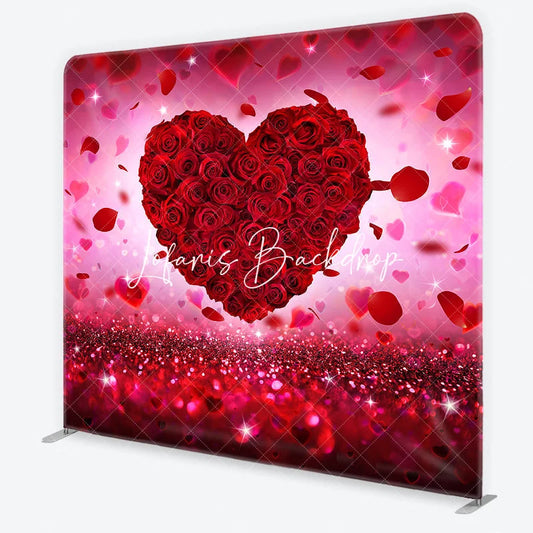 Lofaris Red Rose Heart Glitter Valentine’s Day Square Double-Sided Backdrop Romantic Love Celebration Decor