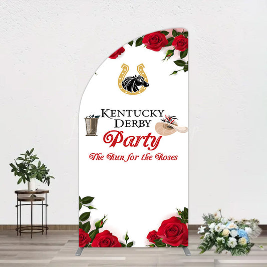 Lofaris Red Rose Horseshoe Kentucky Derby Party Half Moon Arch Backdrop