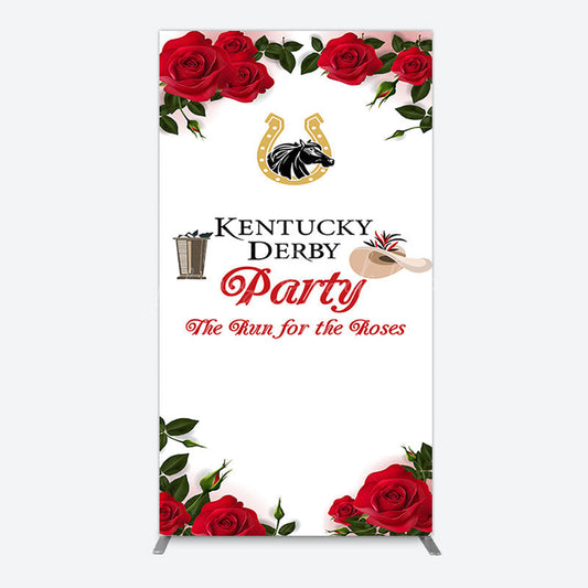 Lofaris Red Rose Horseshoe Kentucky Derby Party Rectangle Backdrop