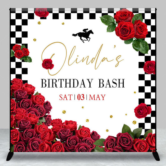 Lofaris Red Rose Kentucky Derby Custom Name Birthday Backdrop