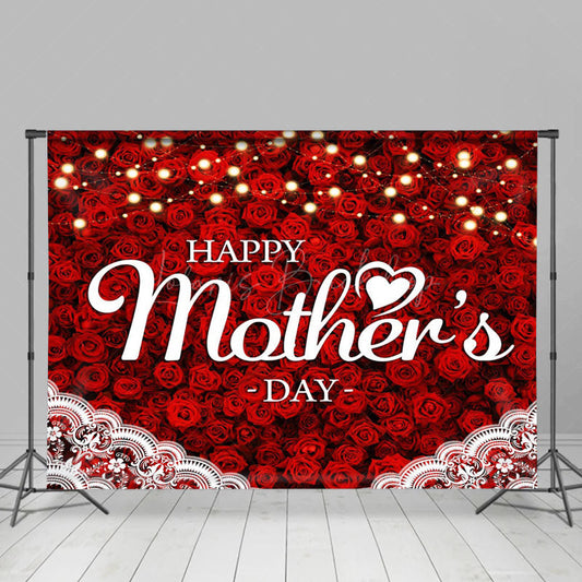 Lofaris Red Rose Lace Happy Mothers Day Photography Backdrop