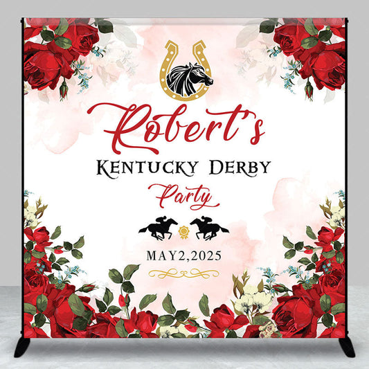 Lofaris Red Rose Leaf Custom Name Kentucky Derby Backdrop