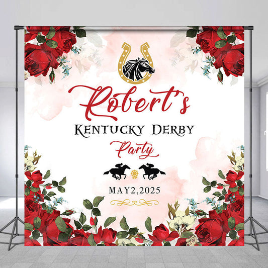 Lofaris Red Rose Leaf Custom Name Kentucky Derby Backdrop