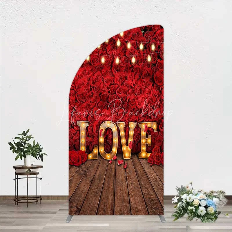 Lofaris Red Rose Wall Half Moon Arch Backdrop Romantic Floral Love Light Wedding Party Decoration
