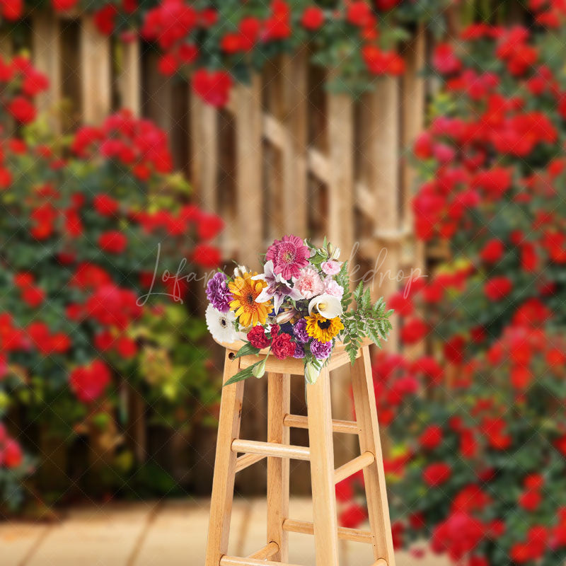 Lofaris Red Rose Wooden Barn Door Valentines Day Backdrop