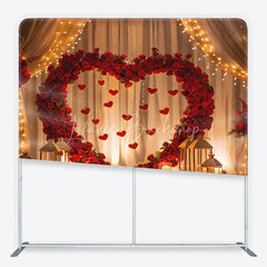 Lofaris Red Roses Heart Arch with Hanging Hearts Square Double-Sided Backdrop Romantic Valentine’s Day Wedding Decor