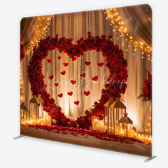 Lofaris Red Roses Heart Arch with Hanging Hearts Square Double-Sided Backdrop Romantic Valentine’s Day Wedding Decor
