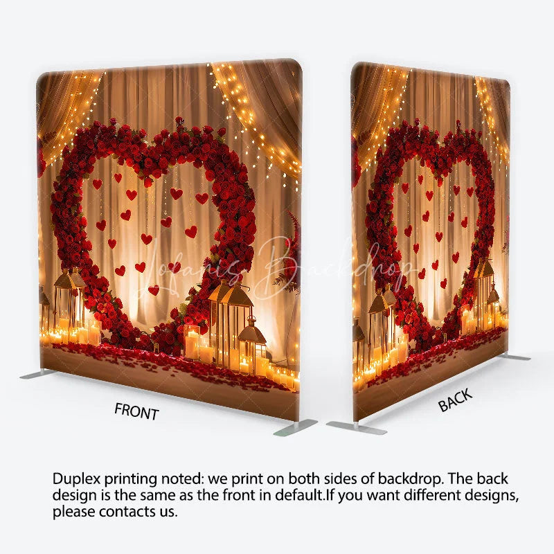 Lofaris Red Roses Heart Arch with Hanging Hearts Square Double-Sided Backdrop Romantic Valentine’s Day Wedding Decor