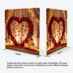 Lofaris Red Roses Heart Arch with Hanging Hearts Square Double-Sided Backdrop Romantic Valentine’s Day Wedding Decor