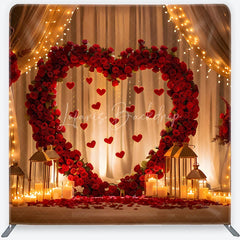 Lofaris Red Roses Heart Arch with Hanging Hearts Square Double-Sided Backdrop Romantic Valentine’s Day Wedding Decor