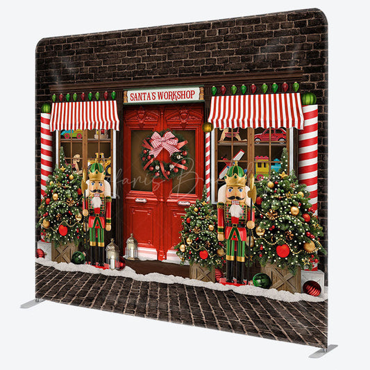 Lofaris Red Santas Workshop Christmas Pillow Cover Backdrop