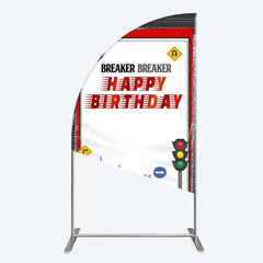 Lofaris Red Semi Truck Half Moon Arch Backdrop Transportation Birthday Party Tire Photography Background