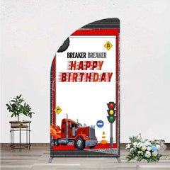 Lofaris Red Semi Truck Half Moon Arch Backdrop Transportation Birthday Party Tire Photography Background
