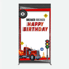 Lofaris Red Semi Truck Rectangle Backdrop Transportation Birthday Party Tire Photography Background