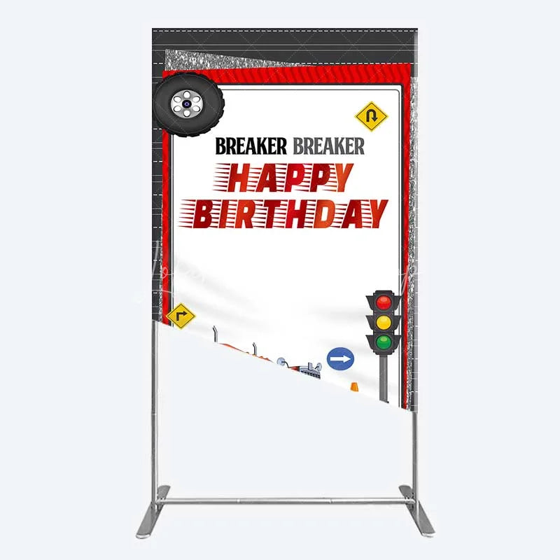 Lofaris Red Semi Truck Rectangle Backdrop Transportation Birthday Party Tire Photography Background
