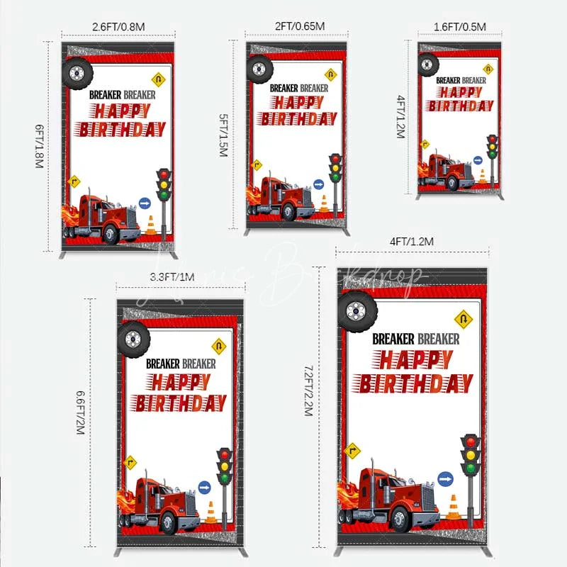 Lofaris Red Semi Truck Rectangle Backdrop Transportation Birthday Party Tire Photography Background