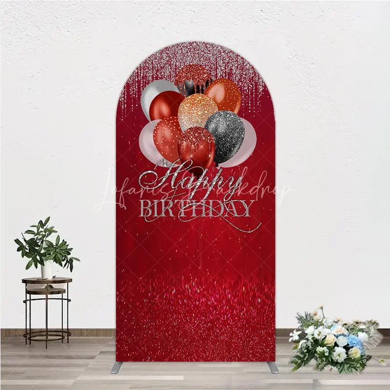 Lofaris Red Silver Black Copper Glitter Balloons Round Top Arch Backdrop Elegant Happy Birthday Party Decor