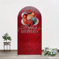 Lofaris Red Silver Black Copper Glitter Balloons Round Top Arch Backdrop Elegant Happy Birthday Party Decor