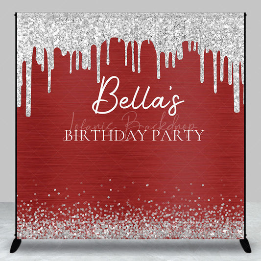 Lofaris Red Silver Glitter Custom Name Birthday Backdrop