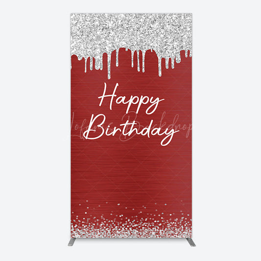 Lofaris Red Silver Glitter Happy Birthday Rectangle Backdrop