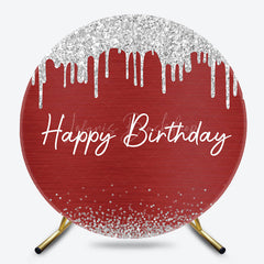 Lofaris Red Silver Glitter Round Happy Birthday Backdrop