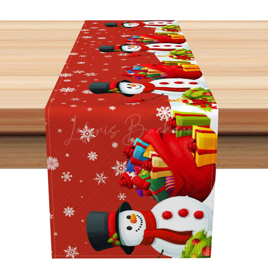 Lofaris Red Snowman Gifts Snowflakes Christmas Table Runner