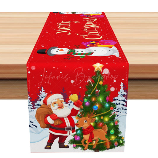 Lofaris Red Snowman Santa Elk Gift Christmas Table Runner