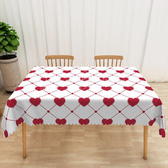 Lofaris Red Stitched Heart Rectangle Tablecloth Geometric Dotted Grid Table Cover Rustic Valentine Farmhouse Decor