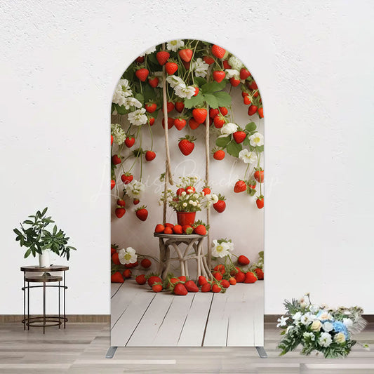 Lofaris Red Strawberry Vine White Floral Spring Arch Backdrop