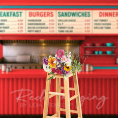Lofaris Red Teal Retro 50s Diner Cake Smash Photo Backdrop