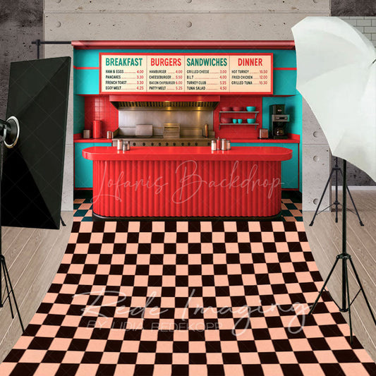 Lofaris Red Teal Retro 50s Diner Cake Smash Sweep Backdrop