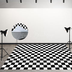 Lofaris Red Teal Retro Diner Plaid Floor Combo Set Backdrop