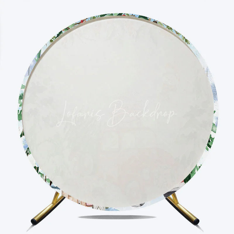 Lofaris Red Truck Christmas Round Backdrop Watercolor Winter Snowman Photography Background