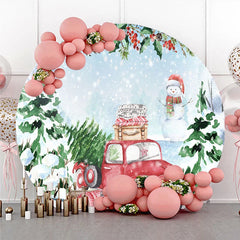 Lofaris Red Truck Christmas Round Backdrop Watercolor Winter Snowman Photography Background