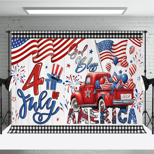 Lofaris Red Truck Flag 4th of July Independence Day Backdrop