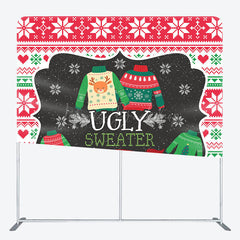 Lofaris Red Ugly Sweater Christmas Tension Fabric Backdrop