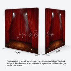 Lofaris Red Velvet Theater Stage Square Double-Sided Backdrop Dramatic Spotlights and Wooden Floor for Events