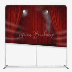 Lofaris Red Velvet Theater Stage Square Double-Sided Backdrop Dramatic Spotlights and Wooden Floor for Events